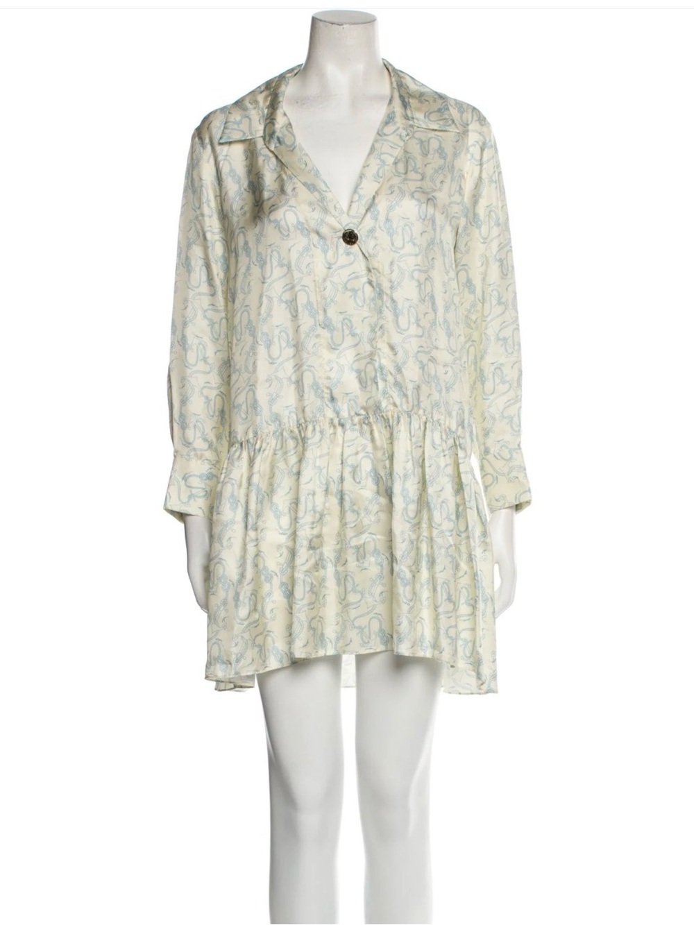 Sandro Cream Silk Dress with Light Blue Nautical Rope Print